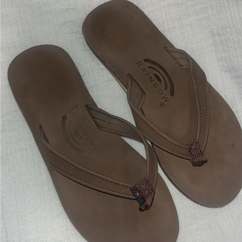 Rainbow Brown Leather Flip Flops